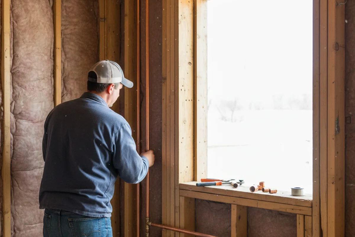 Licensed plumber running new copper supply lines in a Tallmadge home